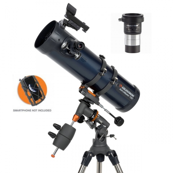 Celestron AstroMaster 130EQ Newtonian Telescope with Smartphone Adapter & Barlow T-Adapter