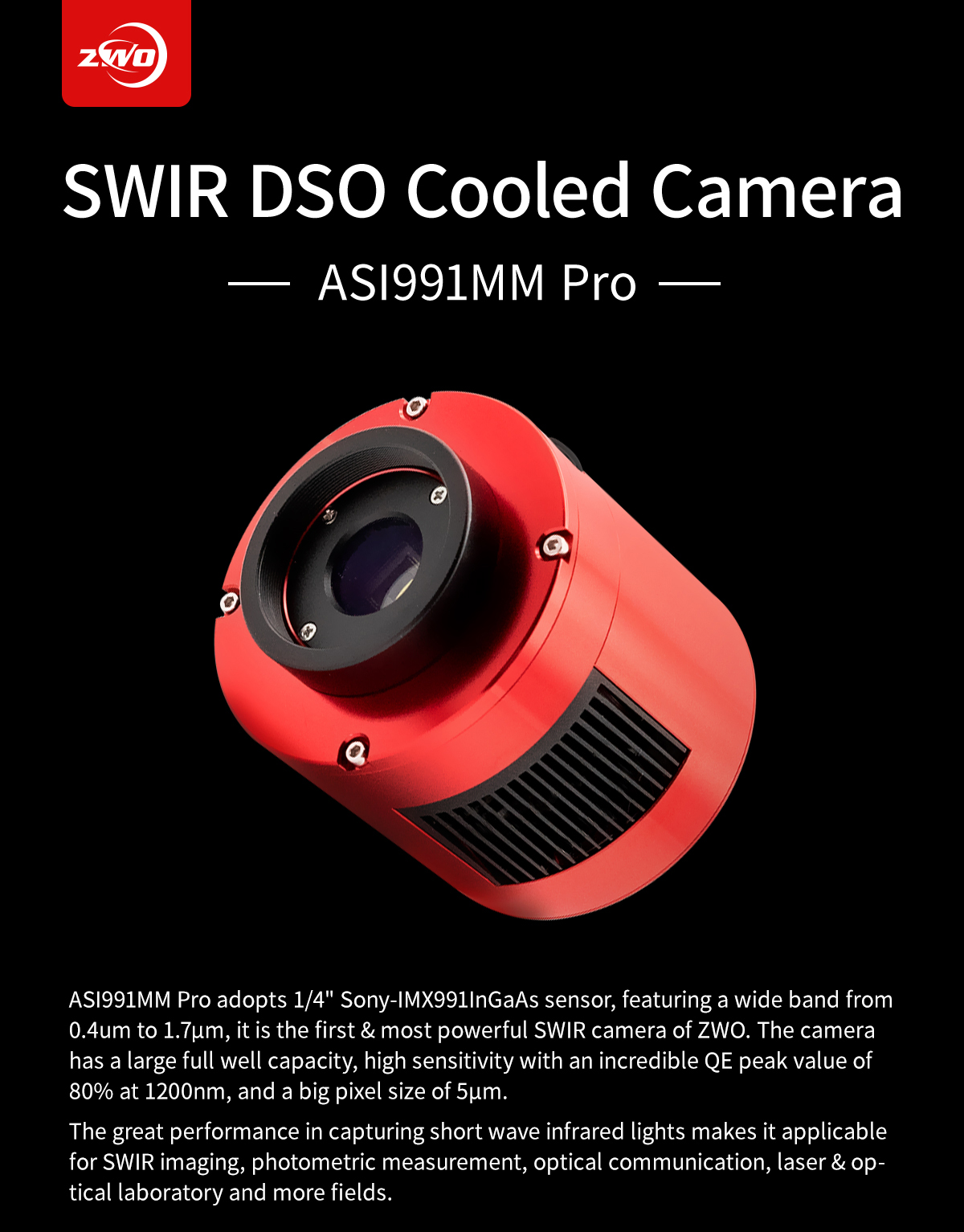 ZWO ASI 991MMPro SWIR (Short Wave InfraRed) DSO Cooled Camera First Light Optics