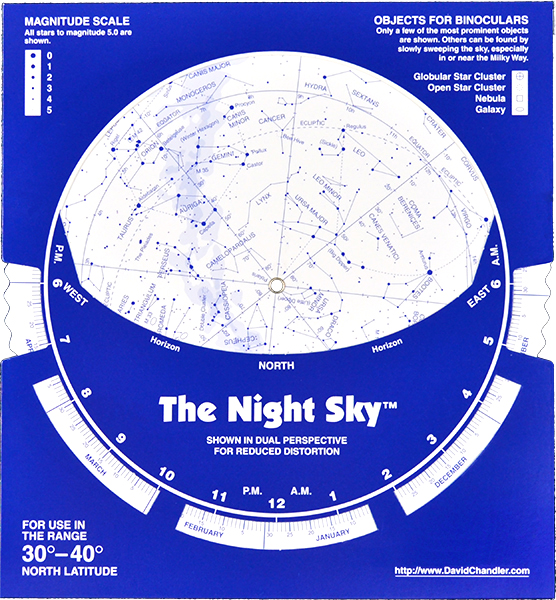 Night Sky Planisphere 8" 30-40 Degree N Observing Kit Red LED Light Sketch Pad 