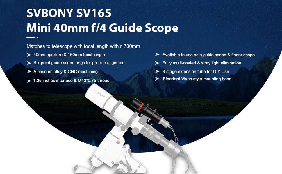 SVbony SV165 Mini 40mm f/4 Guide Scope | First Light Optics