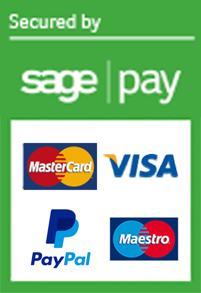 Secured by Sage Pay. Via, Mastercard, Maestro & PayPal accepted.