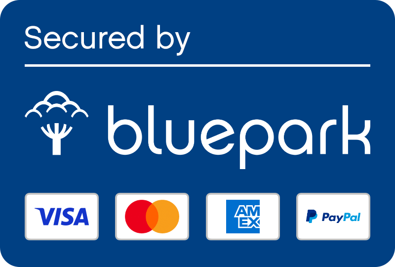 Secured by Bluepark. Visa, Mastercard, Amex, Apple Pay, Google Pay and PayPal accepted.